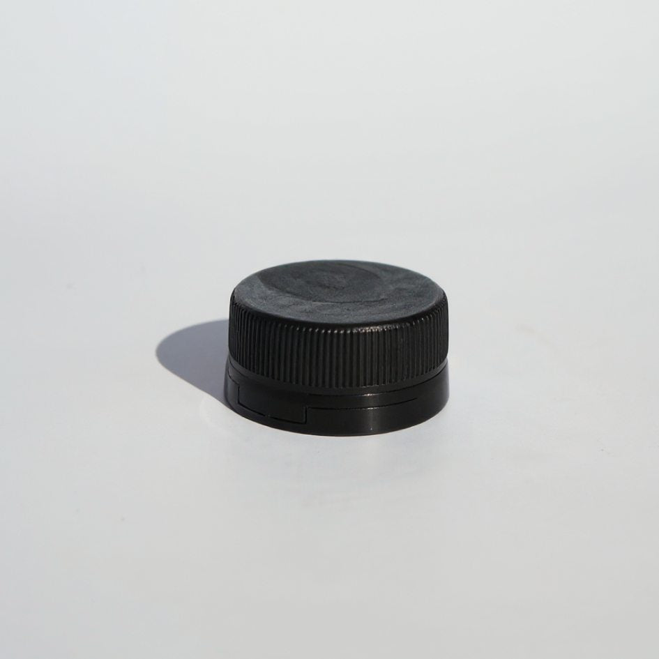 Svart plastkapsyl PCO med kvarsittande kork 28 mm 