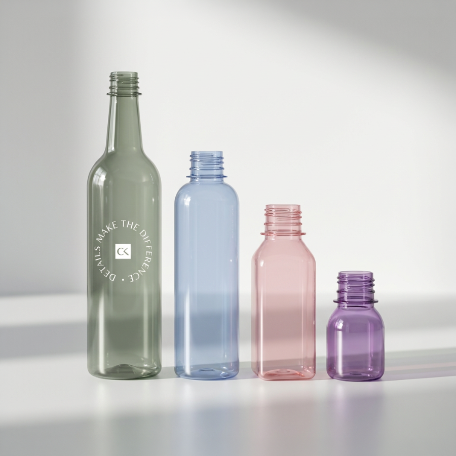 Färgade och tryckta plastflaskor