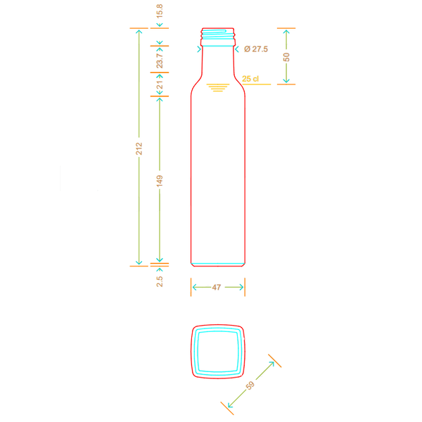 glasflaska 250ml för drycker och livsmedel