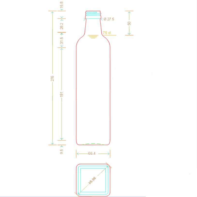 Grön glasflaska 250ml för drycker och livsmedel