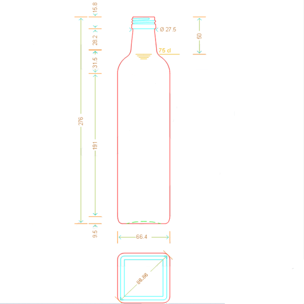 Grön glasflaska 250ml för drycker och livsmedel