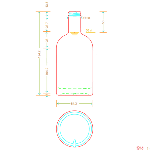 spritflaska 1000ml med kork för premiumdrycker