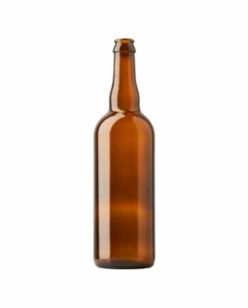 Glasflaska Bier Belgien i brun färg som rymmer 750ml