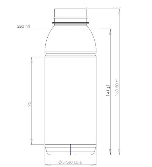 RPET Flaska i 100% återvunnet, 330 ml - skiss