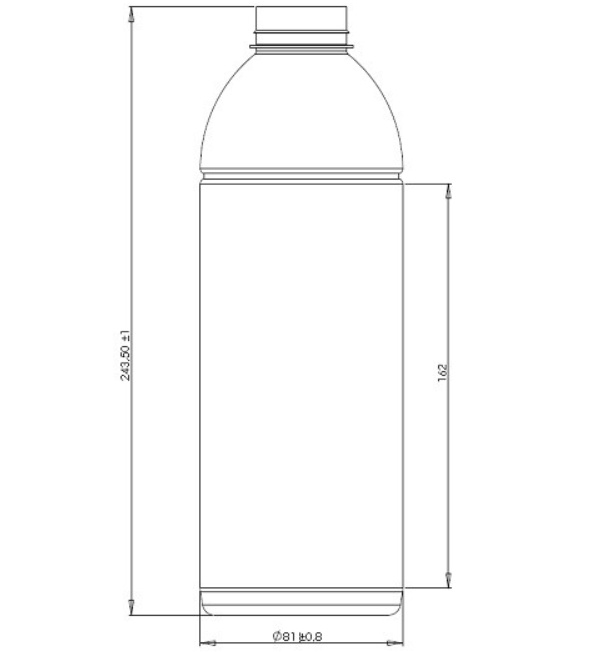 rPET flaska, 1000 ml - 100% återvunnet material - ritning